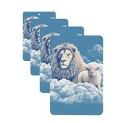 4 Pcs Car Air Fresheners Decorative Car Air Freshener Card Long Lasting Hanging Fragrance Scented Lamb with A Lion On The Clouds Car Aromatherapy Tablets Rearview Mirror Pendant for Men Women
