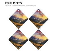 4 Pcs Car Air Fresheners Decorative Car Air Freshener Card Long Lasting Hanging Fragrance Scented Mountain Sunset Landscape Car Aromatherapy Tablets Rearview Mirror Pendant for Men Women