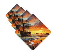 4 Pcs Car Air Fresheners Decorative Car Air Freshener Card Long Lasting Hanging Fragrance Scented Pirate ship in the sunset Car Aromatherapy Tablets Rearview Mirror Pendant for Men Women