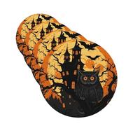 4 Pcs Car Air Fresheners Round Shape Hanging Car Air Freshener Fragrance Scented Cards Black Tree Owl Pumpkin Head Castle Auto Mirror Pendant Aromatherapy Tablets For Car Home Office Closet Bathroom