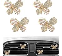 4 Pcs Car Air Vent Clip Bow Design Bling Rhinestone Faux Pearl Car Perfume Freshener Diffuser Charm Universal Auto Air Conditioning Outlet Clips (Style3)