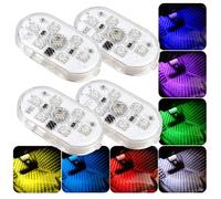 4 Pcs Car Led Interior Lights, 7 Colors Footwell Lights for Cars Interior Ambient Lighting USB Rechargeable Wireless Touch Car Light for Boot, Doors, Armrest Boxes, Sitting Areas