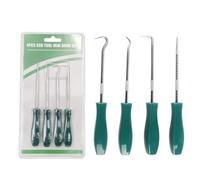 4 Pcs Car Oil Seal Pick and Hook Tool Set - Steel Shaft with Hard-Grip Handle for Automotive, Industrial, Hobby & Craft Use, 136mm, 45°/90°/135°/Straight Hooks, Green and Silver