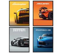 4 Pcs Car Posters, Super Car Poster, Cool Canvas Wall Art for Man Cave Boys Room Bedroom Aesthetics Decor, Modern Sports Cars Classic Racing Cars Prints, 12x8 Inch