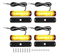 4 PCS Car Strobe Flashing Light Amber 12V-24V, 6 LED Emergency Hazard Warning Beacon Revovery Light Bar, LED Universal Waterproof Breakdown Beacon Strobes Lights for Motorcycle/Truck/SUV/Trailer