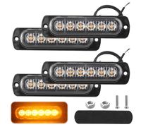 4 PCS Car Strobe Flashing Light Amber 12V-24V, 6 LED Emergency Warning Beacon Recovery Light Bar, Universal Waterproof Breakdown Strobes Lights for Motorcycle Truck SUV Trailer Off-Road Vehicle Boat