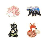 4 PCS Cartoon Animal Enamel Pins Set Cute Hedgehog Fox Bear Cat Brooches Lapel Pin Badges for Backpacks Clothing Accessories Jewelry Gifts