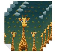 4 PCS Cartoon Giraffe Cloth Napkins 18.7"x18.7"- Single-Sided Print, Soft & Reusable Napkins for Elegant Dining, Wedding, Party, Restaurant Decor