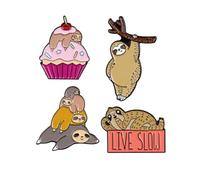 4 Pcs Cartoon Sloth Enamel Pins Lazy Animal Brooches Cute Animal Lapel Pin Badges for Backpacks Clothing Bags Decoration Jewelry Gift