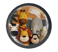 4 Pcs Cartoon Zoo Cupboard Knobs and Handles - 35mm Black Round Pull Handle for Wardrobe Furniture Hardware - Two Sizes of Screws Included