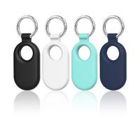 4 Pcs Case for Samsung SmartTag2, Cover for Galaxy SmartTag2, Silicone Holder for SmartTag2, Protective Keychain Case with Silver Keychains Signal Friendly Design, Ideal for Keys, Bags, Pet Collars