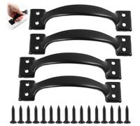 4 PCS Cast Iron Hot Bed Handle with Screws, D Handle Black Japanned Gate Handles for Garden Gates, Shed Doors, Indoor & Outdoor Use, 150mm Door Pull Handles for Cabinets, Wardrobe, and Drawers