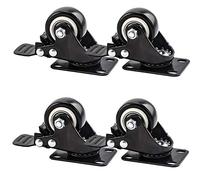 4 Pcs Castor Wheels with Brakes Polyurethane Swivel Castor Wheel Moving Caster Wheels Markless Wheels/Double Bearings,for Furniture Table Trolley Workbench Garage,Black(2inch)