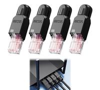 4 PCS Cat 6A Ethernet Connectors Toolless Cat6/6A Tool-Free Cat6 RJ45 Connectors Cat6 Modular Plug Gold Plated Inline Coupler Ethernet Cable Ends High-Speed Transmission for 23-26 AWG Network(Black)