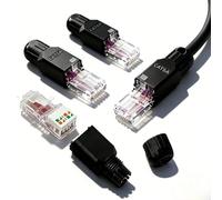 4 Pcs Cat 6A Ethernet RJ45 Connectors Toolless, Tool-Free Cat6A Modular Plug Gold Plated with Press-Free Connection. Cat6A Ethernet Cable Ends for 22-26 AWG Network Cable (Black