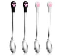 4 Pcs Cat Food Spoon, Cat Spoons for Wet Foods Cute Paw Cats Can Spoon with 5.9 In Long Handle Stainless Steel Pet Food Scoop Silicone Pet Claw Mixing Spoons for Dog and Cats Foods Can (White & Black)