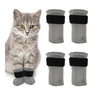4 PCS Cat Mittens to Prevent Scratching, Adjustable Cat Booties to Prevent Scratching, Breathable Mesh Shoes, Prevent Scratches, Suitable for Bathing, Feeding and Nail Trimming (Grey)