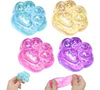 4 PCS Cat Paw Squishy Fidget Toys for Calming Anxiety and Improving Focus for Office Desk or Classroom, Sensory Stress Relief for Kids & Adults, Birthday Gifts, Stocking Fillers (4 Colours)