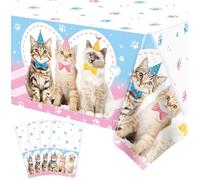 4 Pcs Cat Tablecloth Cat Themed Table Cover Paw Print Tablecloth Cute Cats Plastic Tablecover Kitten Party Table Cloth Cat Birthday Decorations Cat Birthday Party Supplies Cat Party Decor 86 x 51 Inch