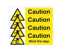 4 PCS Caution Mind The Step Signs, 30x10cm Self Adhesive Warning Stickers, Weatherproof for Indoor, Outdoor Use, Easy to Install
