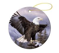 4 Pcs Ceramic Christmas Ornaments 2.8 Inch - Bald Eagle Double Sided Round Holiday Tree Hanging Decor for Home, Party, Hotel Decorations, Gift for Teacher, Neighbor, Friend