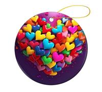 4 Pcs Ceramic Christmas Ornaments 2.8 Inch - Colourful Heart Double Sided Round Holiday Tree Hanging Decor for Home, Party, Hotel Decorations, Gift for Teacher, Neighbor, Friend