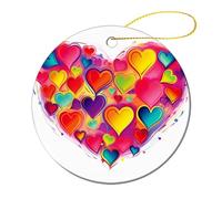 4 Pcs Ceramic Christmas Ornaments 2.8 Inch - Colourful Heart Double Sided Round Holiday Tree Hanging Decor for Home, Party, Hotel Decorations, Gift for Teacher, Neighbor, Friend