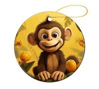 4 Pcs Ceramic Christmas Ornaments 2.8 Inch - Cute Funny Animal Monkey Banana Double Sided Round Holiday Tree Hanging Decor for Home, Party, Hotel Decorations, Gift for Teacher, Neighbor, Friend
