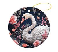 4 Pcs Ceramic Christmas Ornaments 2.8 Inch - Floral Swan Double Sided Round Holiday Tree Hanging Decor for Home, Party, Hotel Decorations, Gift for Teacher, Neighbor, Friend
