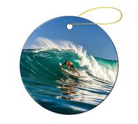 4 Pcs Ceramic Christmas Ornaments 2.8 Inch - Hawaiian Surfer on Wavy Double Sided Round Holiday Tree Hanging Decor for Home, Party, Hotel Decorations, Gift for Teacher, Neighbor, Friend