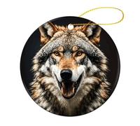 4 Pcs Ceramic Christmas Ornaments 2.8 Inch - Hungry Like A Wolf Double Sided Round Holiday Tree Hanging Decor for Home, Party, Hotel Decorations, Gift for Teacher, Neighbor, Friend