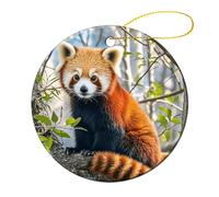 4 Pcs Ceramic Christmas Ornaments 2.8 Inch - Little Red Panda Double Sided Round Holiday Tree Hanging Decor for Home, Party, Hotel Decorations, Gift for Teacher, Neighbor, Friend