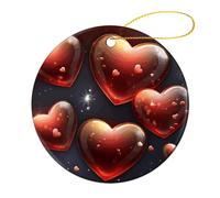 4 Pcs Ceramic Christmas Ornaments 2.8 Inch - Love Heart Shape Double Sided Round Holiday Tree Hanging Decor for Home, Party, Hotel Decorations, Gift for Teacher, Neighbor, Friend