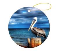 4 Pcs Ceramic Christmas Ornaments 2.8 Inch - Pelican Bird Double Sided Round Holiday Tree Hanging Decor for Home, Party, Hotel Decorations, Gift for Teacher, Neighbor, Friend