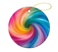 4 Pcs Ceramic Christmas Ornaments 2.8 Inch - Rainbow Colored Swirl Double Sided Round Holiday Tree Hanging Decor for Home, Party, Hotel Decorations, Gift for Teacher, Neighbor, Friend