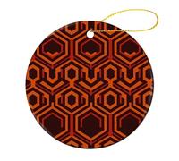 4 Pcs Ceramic Christmas Ornaments 2.8 Inch - Shining Overlook Double Sided Round Holiday Tree Hanging Decor for Home, Party, Hotel Decorations, Gift for Teacher, Neighbor, Friend