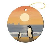 4 Pcs Ceramic Christmas Ornaments 2.8 Inch - Two Penguins Pictures Double Sided Round Holiday Tree Hanging Decor for Home, Party, Hotel Decorations, Gift for Teacher, Neighbor, Friend