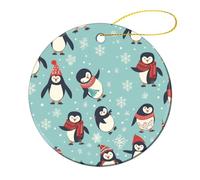 4 Pcs Ceramic Christmas Ornaments 2.8 Inch - Winter Christmas Penguins Double Sided Round Holiday Tree Hanging Decor for Home, Party, Hotel Decorations, Gift for Teacher, Neighbor, Friend