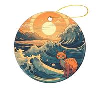 4 Pcs Ceramic Christmas Ornaments - Anime Style Cat Round Porcelain Hanging Decor with Double-Sided Printing, Christmas Tree Ornament for Holiday Keepsake Gifts (2.8 Inch)