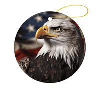 4 Pcs Ceramic Christmas Ornaments - Bald Eagle US Flag Pictures Round Porcelain Hanging Decor with Double-Sided Printing, Christmas Tree Ornament for Holiday Keepsake Gifts (2.8 Inch)