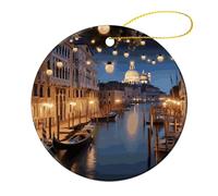 4 Pcs Ceramic Christmas Ornaments - Beautiful Venice at Night Round Double Sided Porcelain Hanging Decor for Xmas Tree, Holiday Home Decor and Gift Party Decorations (2.8 Inch)