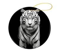 4 Pcs Ceramic Christmas Ornaments - Black and White Tiger Round Double Sided Porcelain Hanging Decor for Xmas Tree, Holiday Home Decor and Gift Party Decorations (2.8 Inch)