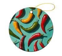 4 Pcs Ceramic Christmas Ornaments - Chili Pepper Image Round Porcelain Hanging Decor with Double-Sided Printing, Christmas Tree Ornament for Holiday Keepsake Gifts (2.8 Inch)