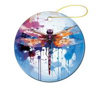 4 Pcs Ceramic Christmas Ornaments - Colorful Abstract Dragonfly Round Porcelain Hanging Decor with Double-Sided Printing, Christmas Tree Ornament for Holiday Keepsake Gifts (2.8 Inch)
