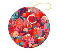 4 Pcs Ceramic Christmas Ornaments - Colorful Food Patterns Round Double Sided Porcelain Hanging Decor for Xmas Tree, Holiday Home Decor and Gift Party Decorations (2.8 Inch)