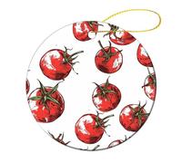 4 Pcs Ceramic Christmas Ornaments - Comic Style Tomatoes Round Double Sided Porcelain Hanging Decor for Xmas Tree, Holiday Home Decor and Gift Party Decorations (2.8 Inch)