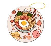 4 Pcs Ceramic Christmas Ornaments - Delicious Sweet Ramen Round Double Sided Porcelain Hanging Decor for Xmas Tree, Holiday Home Decor and Gift Party Decorations (2.8 Inch)