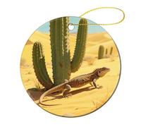 4 Pcs Ceramic Christmas Ornaments - Desert Cactus Round Double Sided Porcelain Hanging Decor for Xmas Tree, Holiday Home Decor and Gift Party Decorations (2.8 Inch)