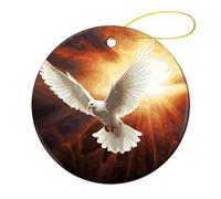 4 Pcs Ceramic Christmas Ornaments - Dove Sun Art Round Porcelain Hanging Decor with Double-Sided Printing, Christmas Tree Ornament for Holiday Keepsake Gifts (2.8 Inch)