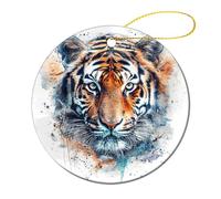4 Pcs Ceramic Christmas Ornaments - Draw A Tiger Face Round Porcelain Hanging Decor with Double-Sided Printing, Christmas Tree Ornament for Holiday Keepsake Gifts (2.8 Inch)